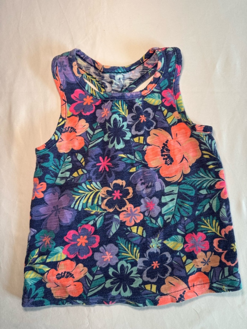 Cherokee Navy Floral Tank Top with Coral, Purple and Teal Blooms